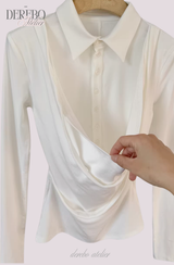 Lily Shirring Shirt Long Sleeve Top