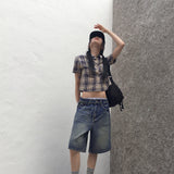 Boil Washing Bermuda Half-Length Denim Pants