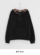 Kistilo Check Half Zip-Up Fleece Hoodie