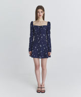 Ribbon square blouse (Navy)