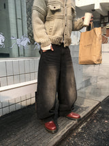 No.1538 Aポケットワイドブラックデニムパンツ