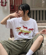 Red Pixel Horse Over-fit T-Shirts - 4COLOR