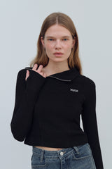 LOGO MIX UNBALANCE HALF ZIP-UP TOP - BLACK