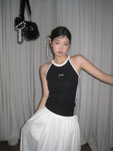 halter black line bow sleeveless top