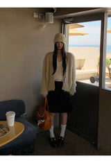 Pearl V-neck loose fit fur cardigan
