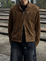 (MADE) ONE PICK WESTERN BIKER SUEIDE JACKET-BROWN