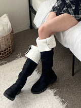 Winter folding dumble suede buckle belt knee high long boots (2 colors)