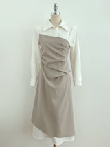 Sene color matching shirring drape shirt long one piece