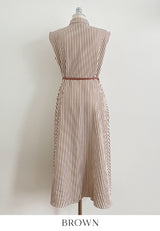 Tenza Stripe Sleeveless Shirt One Piece (Belt Set)