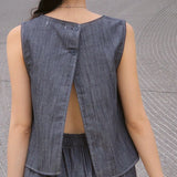 Amang Linen Denim Sleeveless Shirt