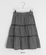 26SS★ [BAONHAUS] ヤンビチェックレースバンディングミディスカート