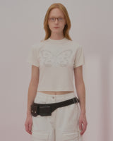 TEXT BUTTERFLY CROP TSHIRT-IVORY