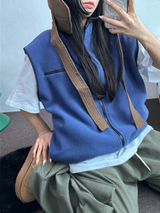 フリースレイヤードベストジップアップ💚💙🖤🧡4COLOR
