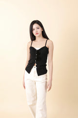 Button Sleeveless Top Black