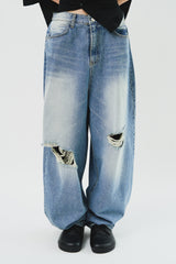 Destoryed Balloon Denim (2color)