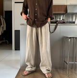 ノーメイスバックバンディングツータックリネンワイドパンツ