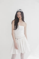 Chiffon smock shirring dress (WHITE)
