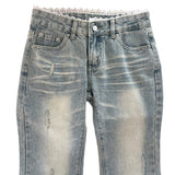  Touch Lace Trim Light Blue Bootcut Denim Pants