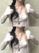 Needs Inner Cap Lace Flare Top & Cardigan SET
