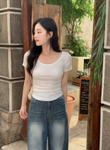 ソフトベーシックUネックスリムショートスリーブTシャツ(4color)