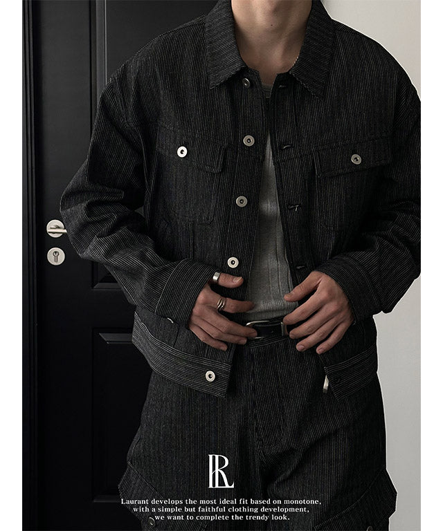 [LAURANTSEOUL] Stripe corduroy denim trucket jacket