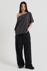 Cotton wide banding pants, Black