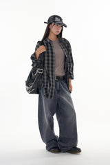 Grid vintage washed check shirt