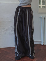 triple track line nylon pants