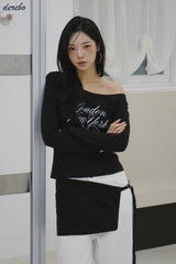wide neck lettering normal fit long-sleeved T-shirt