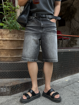 Stone washed bermuda denim pants
