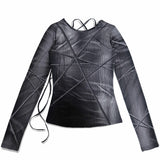 SCATTERED STRING KNIT PRINT TOP . CHARCOAL