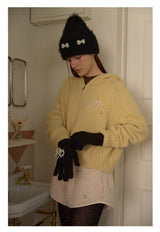 Pearl Ribbon Furry Knit Beanie