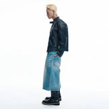 Washed Line Leather Jacket - BLACK