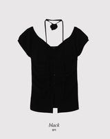 #Rose Off Shoulder Slit Short Sleeve Knit (3color)