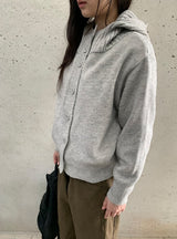 Mihro High Neck Hood Wool Knit Cardigan