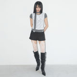Lace Shirring Top & Scarf (Gray) F25QB087