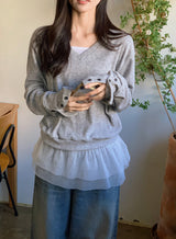 Cuff Button Deep V-neck Knit (2color)