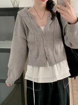 Pocket Crop Loose Hood Knit Cardigan (5color)