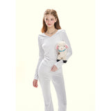 [GirlyFancyClub]little milk leopard* milk skin baby blue hoodie leopard print t-shirt slim-fit slightly flared pants casual suit