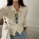 [BELLIDE MADE] Vivid, collar neck rib knit cardigan