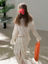 Cotton Embroidered Lace Flower Beads Romantic Dress