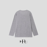 [HFORUS MADE]Forus ニットプリーツUネックロングスリーブス イン メランジ