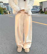 バタークリーム🥐🥖 🧈 ワイドストレートフリースプリーツリブトレーニングパンツ - 4 COLOR