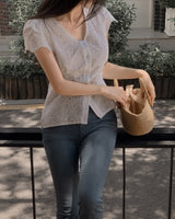 Surfy Embroidered Shirring Blouse