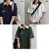 Zener Semi-Zipup Coloring Collar Short Sleeve Tee