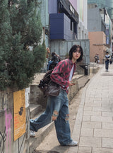 ボヘミアンダメージワイドデニムパンツ