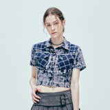 tie-dye western check crop shirts blue