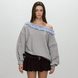 FRILL OFF SHOULDER SWEATSHIRT / GREY