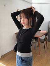 セルティカラーレイヤードオールインワン長袖Tシャツ