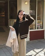 [BELLIDE MADE] Round colour matching knit zip-up